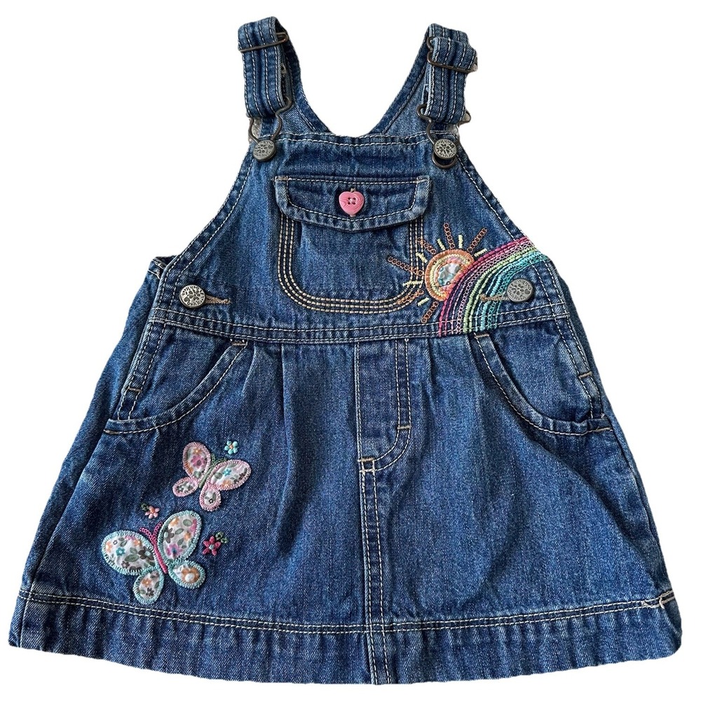 OshKosh B'gosh Size 12 Months Skirterall Overall Vestbak Butterfly Rainbow Y2K